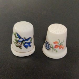 unmarked floral and bird theme thimbles